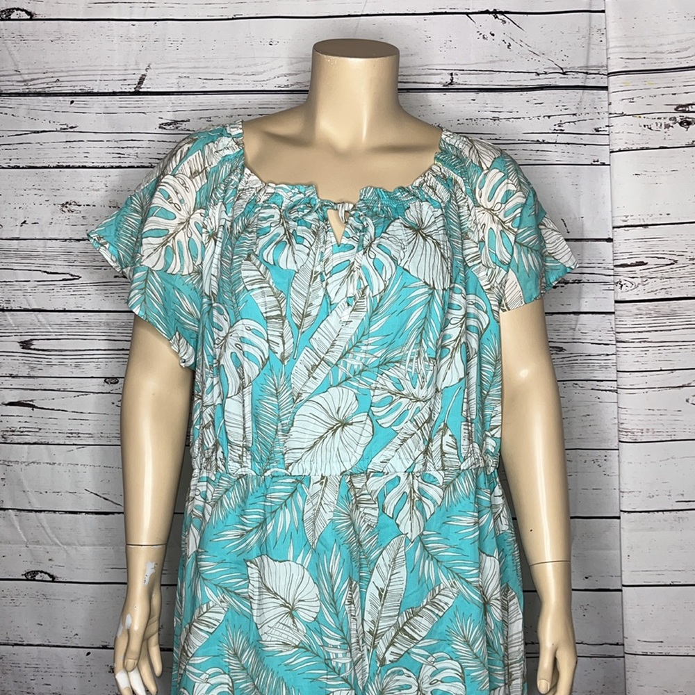 Talbots Teal and White Leaf Print Dress - Picture 2 of 6